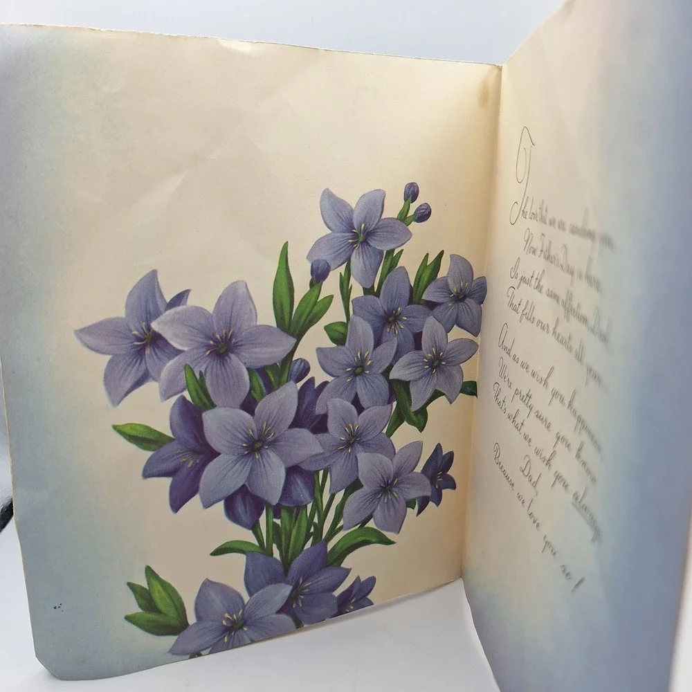 Vintage Fathers Day Card For Our Dad Blue Flowers Rust Craft‎ Boston